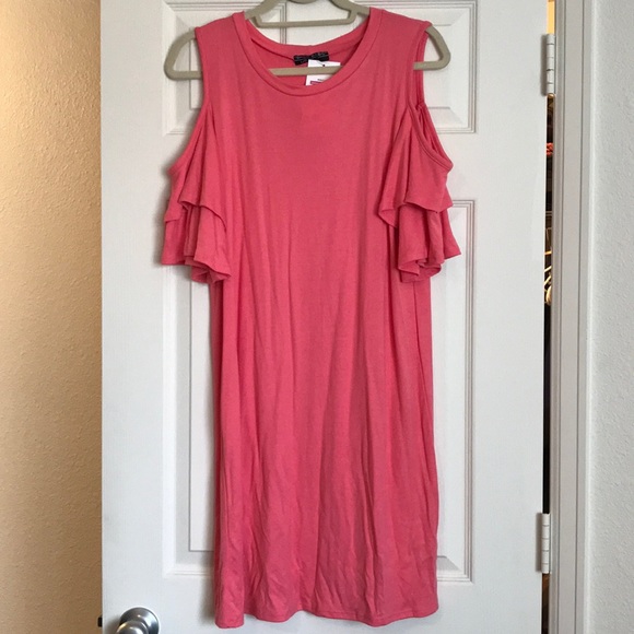 Coral cold-shoulder shift dress - Picture 1 of 3